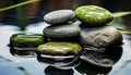Tranquil scene, reflection of green pebble in water generated by AI Royalty Free Stock Photo