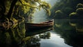 Tranquil Scene Reflection Of Old Rowboat On Abandoned Pond Generated By AI