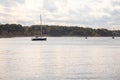 Tranquil scene with sailing boats anchored in a bay Royalty Free Stock Photo