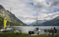 Tranquil scene on the shore of the Sils Lake