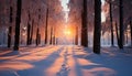 Tranquil scene snow covered tree in winter forest at dusk generated by AI Royalty Free Stock Photo