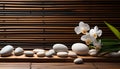 Tranquil scene, stone, bamboo, orchid, relaxation, harmony, balance generated by AI