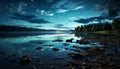 Tranquil scene of sunset over blue water generated by AI Royalty Free Stock Photo