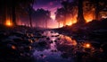 Tranquil scene sunset over forest, mysterious beauty in nature generated by AI Royalty Free Stock Photo