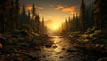 Tranquil scene sunset paints autumn beauty on nature canvas generated by AI