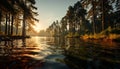 Tranquil scene, tree, water, sunset, reflection, autumn generated by AI Royalty Free Stock Photo