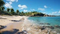 Tranquil scene: turquoise water, sandy beach, palm trees, and clear sky generated by AI Royalty Free Stock Photo