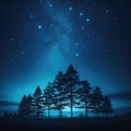 A small cop of trees set against a blue night sky with stars shining above