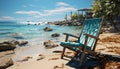 Tranquil scene, waters edge, relaxation, tropical climate, lounge chair generated by AI