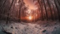 Tranquil scene of winter forest at dusk generative AI Royalty Free Stock Photo