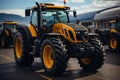 Tranquil scene of yellow black machines resting in an parking, construction picture