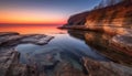 Tranquil seascape at dusk, reflecting the majestic cliff natural beauty generated by AI Royalty Free Stock Photo