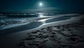Tranquil seascape at dusk sand, surf, and moonlight reflections generated by AI