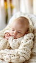 Tranquil and serene caucasian newborn peacefully sleeping in a pristine white crib