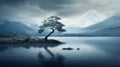 Tranquil Serenity: Atmospheric Island With Tree - Uhd Image