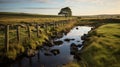 Tranquil Serenity: A Captivating British Landscape With A Stone Fence