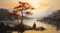 Tranquil Serenity: A Faith-inspired Digital Painting Of A Man By The River