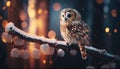 Ethereal Majesty: A Majestic Owl Perched Amidst the Forest\'s Serenity at Sunset. Generative AI