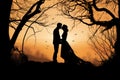 Tranquil Silhouette of romantic couple admiring sunset together. Generate ai