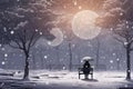 Tranquil Snowfall park forest. Generate Ai Royalty Free Stock Photo