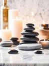Tranquil Spa Arrangement with Stones, Candle, and Natural Elements Royalty Free Stock Photo