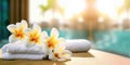 Tranquil Spa Experience: Towel and Exquisite Flower on Blurred Background - Generative AI