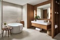 Tranquil Spa-Inspired Bathroom: Natural Materials, Minimalist Design, and Neutral Color Palette