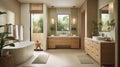 Tranquil Spa-Inspired Bathroom: Natural Materials, Minimalist Design, and Neutral Color Palette