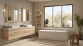 Tranquil Spa-Inspired Bathroom: Natural Materials, Minimalist Design, and Neutral Color Palette