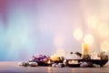 Tranquil Spa Setting with Crystals, Candles, and Stones for Relaxation. Royalty Free Stock Photo