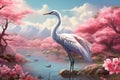 Tranquil Spring scenery crane. Generate Ai