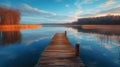 Tranquil Spring Time at a Secluded Lake With a Wooden Dock Royalty Free Stock Photo