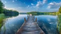 Tranquil Spring Time at a Secluded Lake With a Wooden Dock