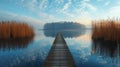 Tranquil Spring Time at a Secluded Lake With a Wooden Dock Royalty Free Stock Photo