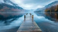 Tranquil Spring Time at a Secluded Lake With a Wooden Dock Royalty Free Stock Photo