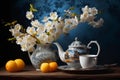 Tranquil Stilllife flowers tea. Generate Ai Royalty Free Stock Photo