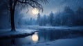 Winter serene embrace a snow-covered landscape under the night blues