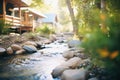 a tranquil stream flowing by a meditation facility Royalty Free Stock Photo