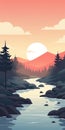 Tranquil Stream At Sunset - Free Vector Illustration