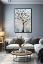 Tranquil Suburban Oasis: A Monochromatic Living Room with a Maje Royalty Free Stock Photo