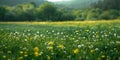 Tranquil summer field with daisies and yellow wildflowers