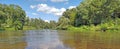 Tranquil summer landscape with panoramic forest river Royalty Free Stock Photo