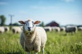 Tranquil Summer Pasture. Serene Sheep Grazing on a Radiant Meadow Under Sunlit Skies