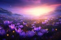 Tranquil Sunny crocus field. Generate AI