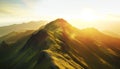 Tranquil sunrise hike through majestic mountain range, autumn foliage panorama generated by AI