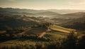 Tranquil sunrise over rustic Italian vineyard landscape generated by AI