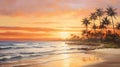 Tranquil Sunset Beach: Serene Beauty and Calm Waves Royalty Free Stock Photo