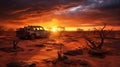 Tranquil Sunset: Dramatic Red Sky over Peaceful Landscape generated by AI tool