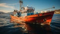 A tranquil sunset, fishing boat moored, nature beauty on display generated by AI Royalty Free Stock Photo