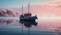 Tranquil sunset, fishing boat sails on calm blue waters generated by AI Royalty Free Stock Photo